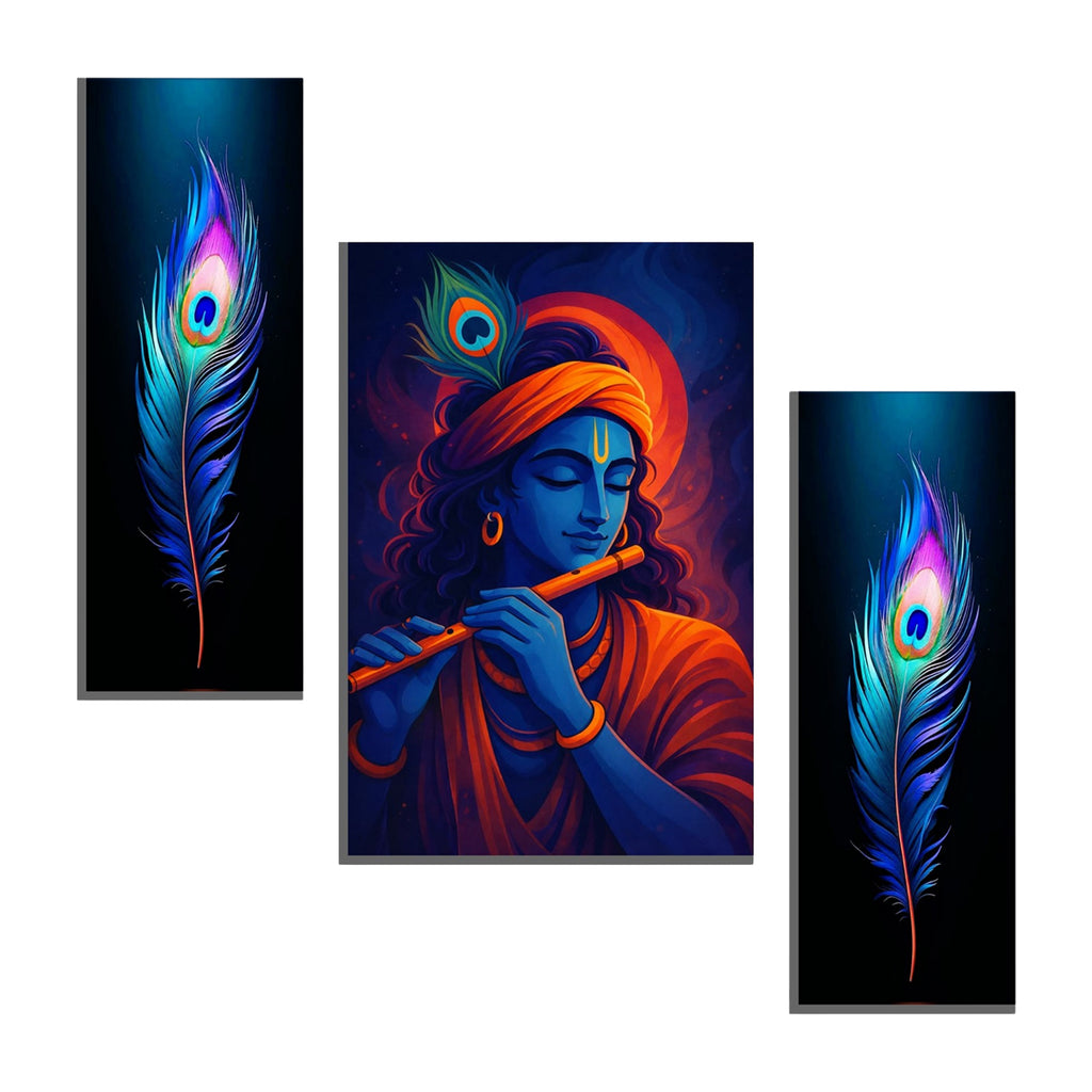 Krishna 3 Panel Mdf Wall Frame Wall Art Painting 16.5x12in (1 Pc)