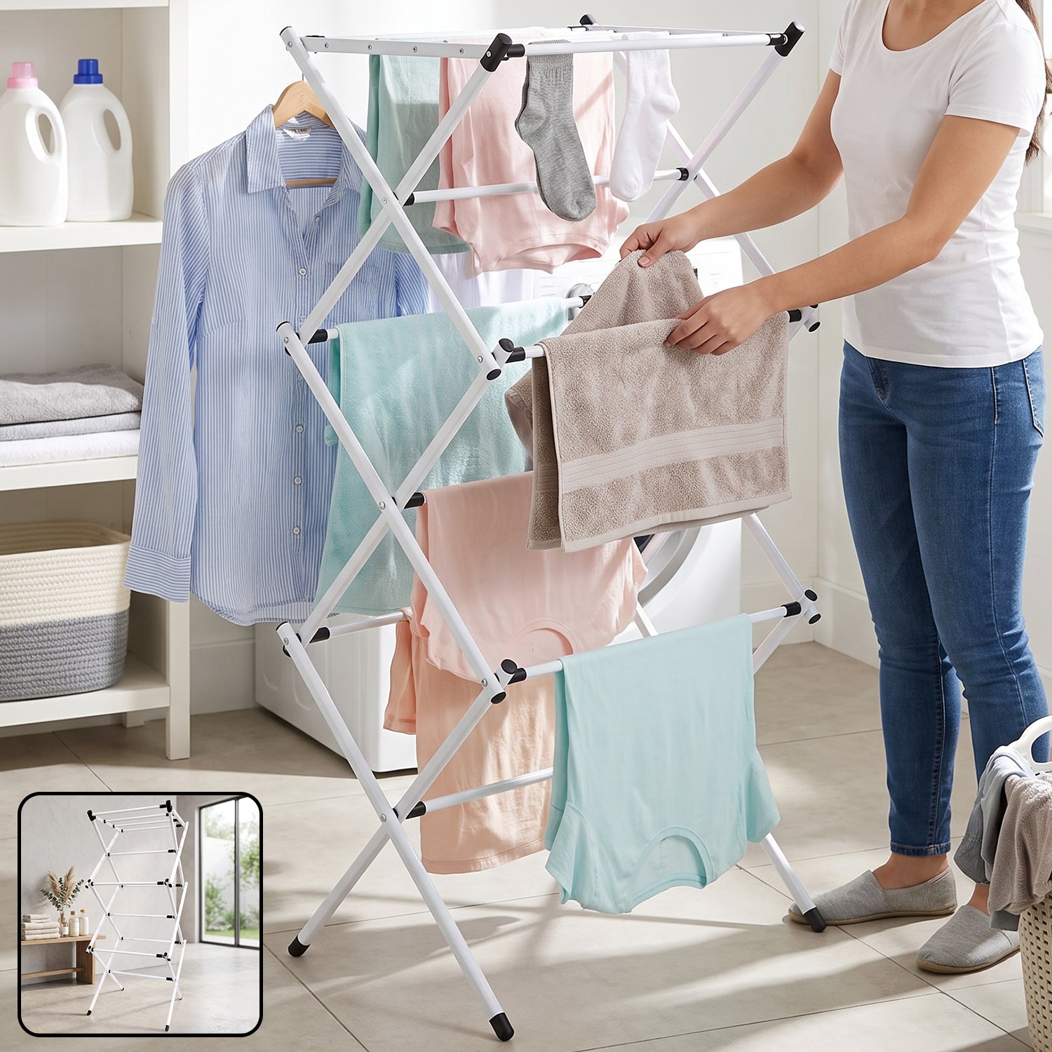 Metal Foldable Clothes Drying Rack 3 Tier Portable Laundry Stand (1 Pc)