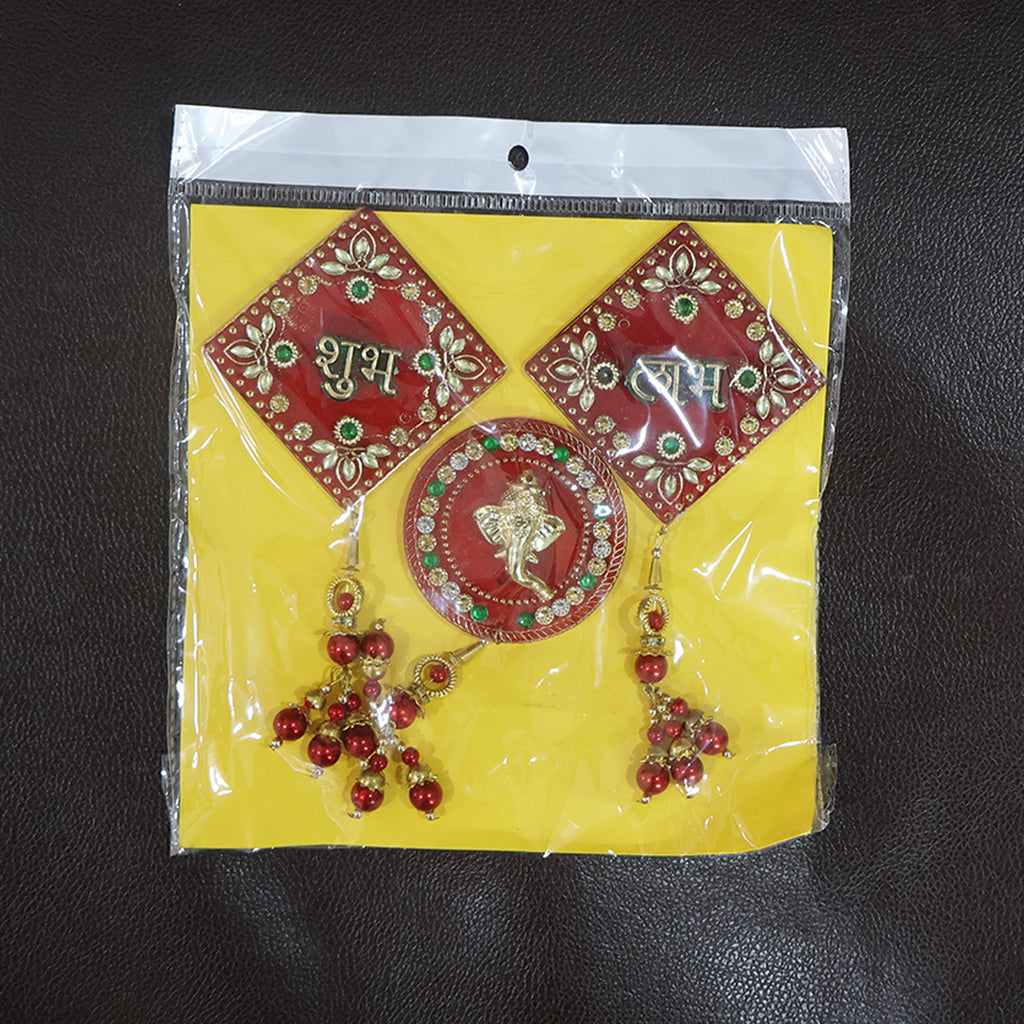Decorative Wall Hanging Set With Shubh Labh And Ganesh Design (3 Pc)