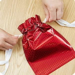 Big Size Geletin Shiny foil Paper Drawstring stylish Storage Potli pouches for Christmas Gifting, Small Jewelries, Money, Paper Notes Women Wallet, Gift Bags, return gift, Women handbag Shagun Pouch, Candy  (Red) - Image 1