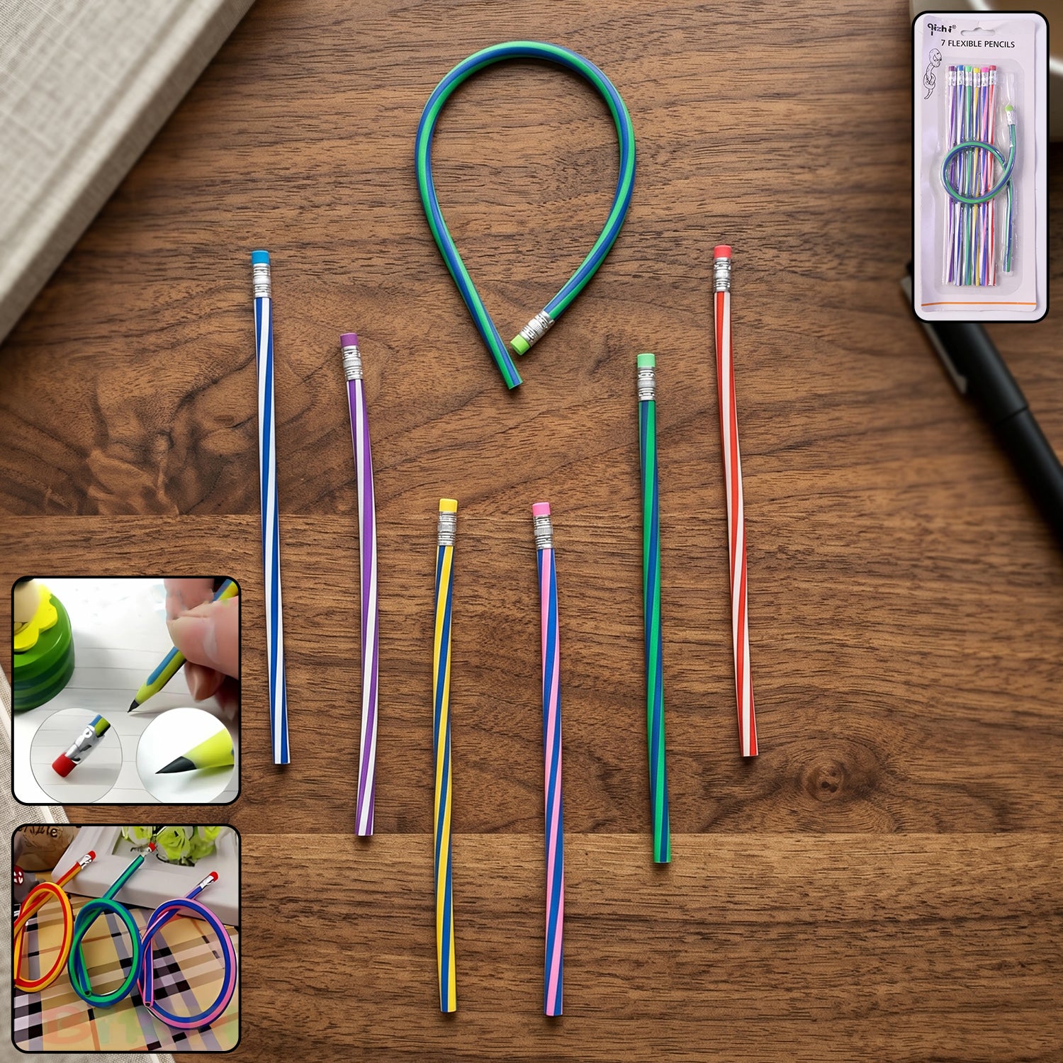 7-piece Multicolored Swirl Design Pencils Set With Eraser