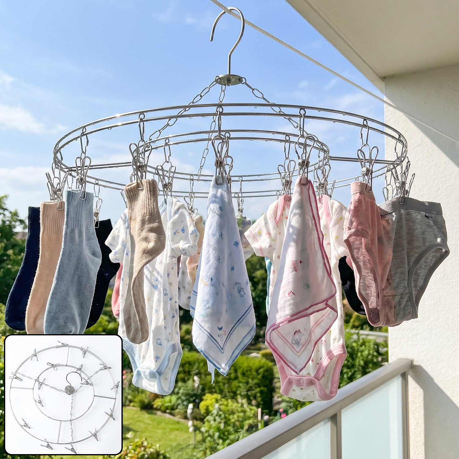 Stainless Steel Round Multi Clip Drying Hanger For Socks And Underwear (1 Pc)