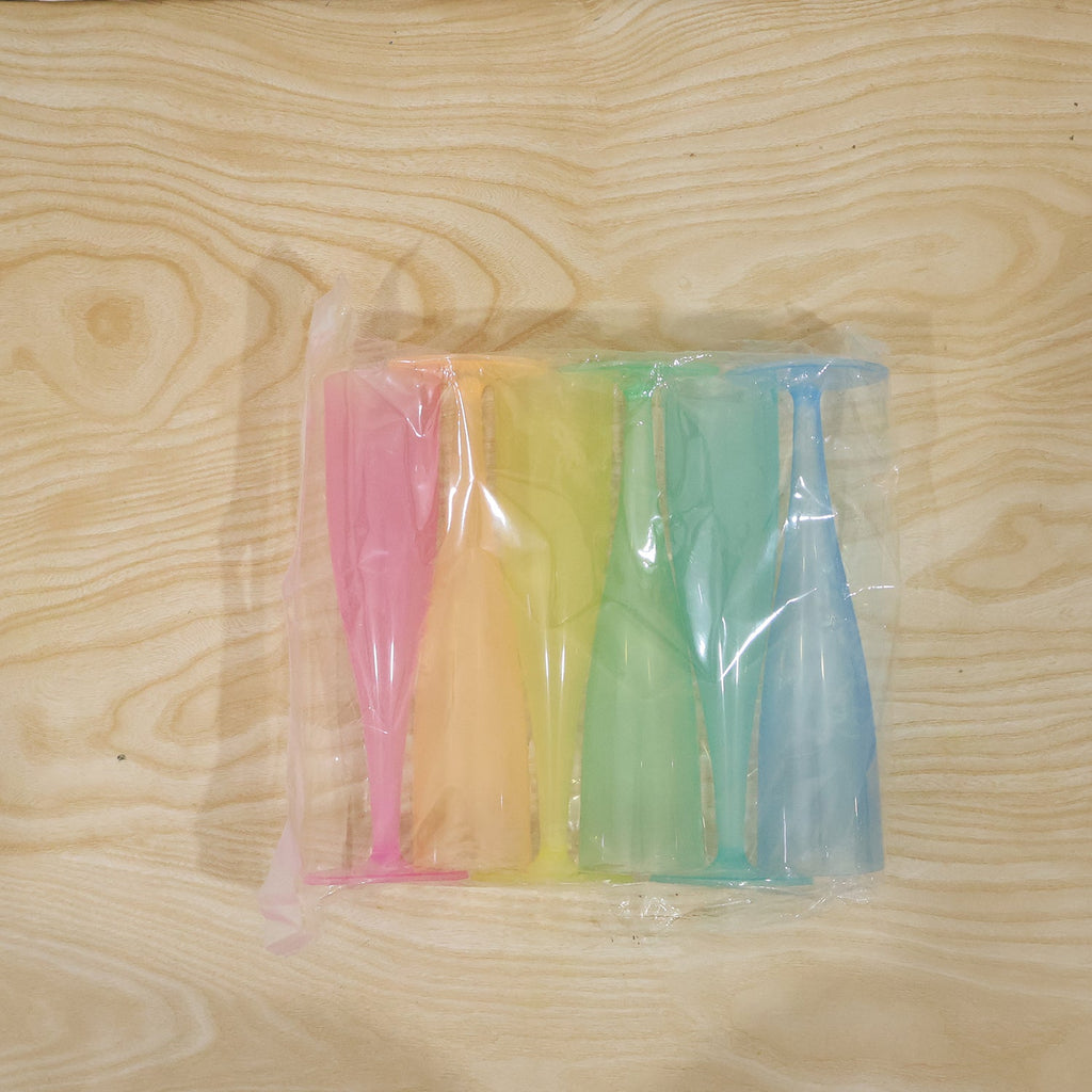 Reusable Plastic Champagne Flutes Wine Glasses Set Assorted Colours (6 Pc Set)
