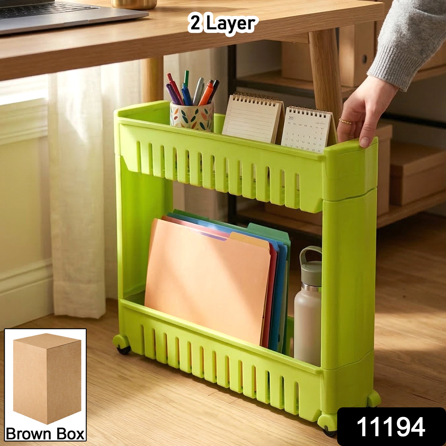 Prexo Plastic 2 Layer Slim Storage Rack With Wheels