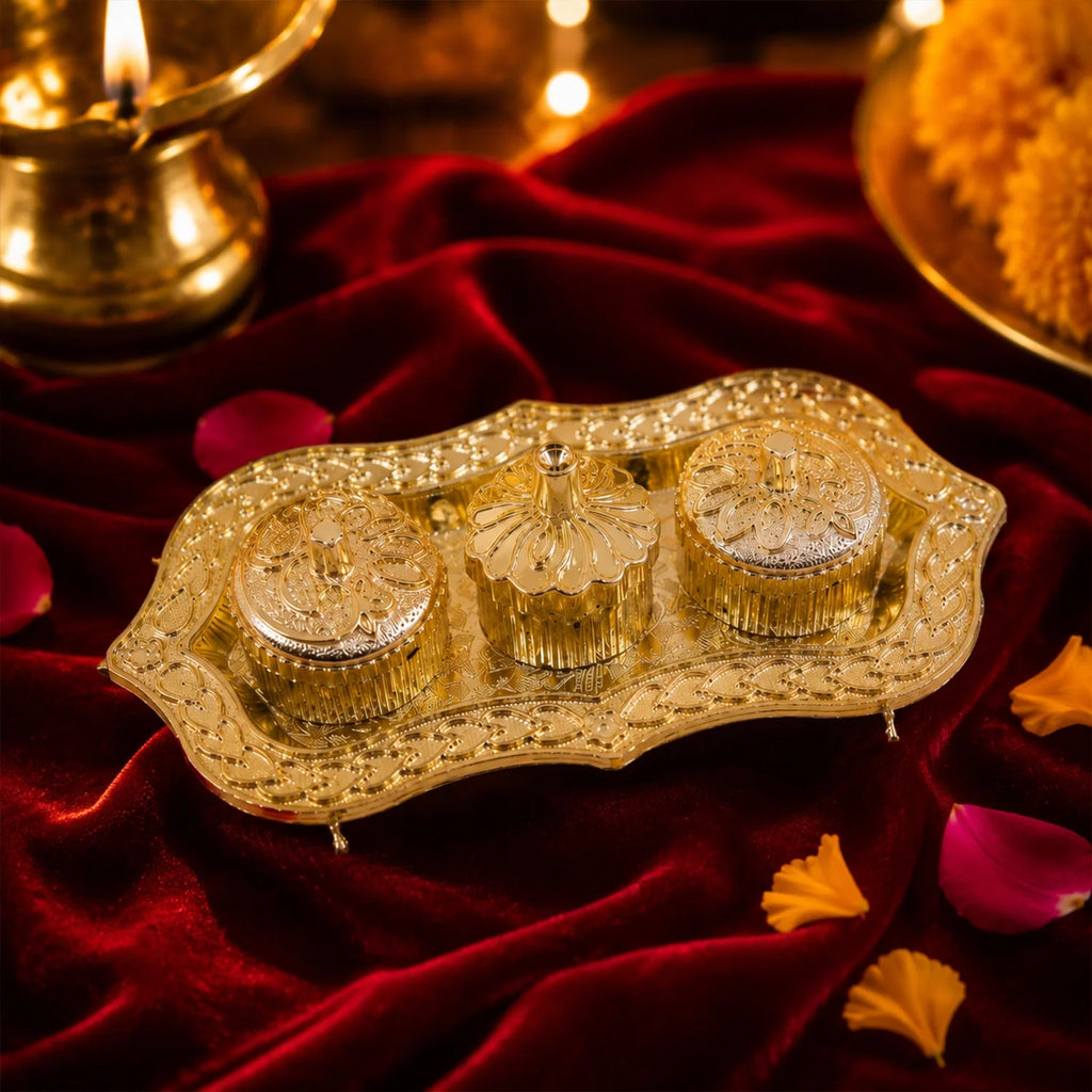 Triveni Kankavati Kumkum Holder With 3 Compartments For Puja And Tilak (1 Pc)