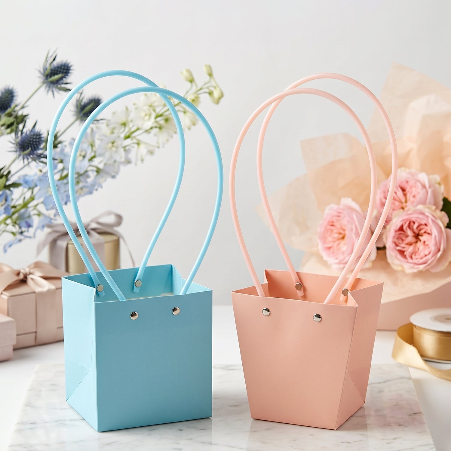Stylish Foldable Flower Packaging Bag With Handle For Bouquet And Gifting (1 Pc)