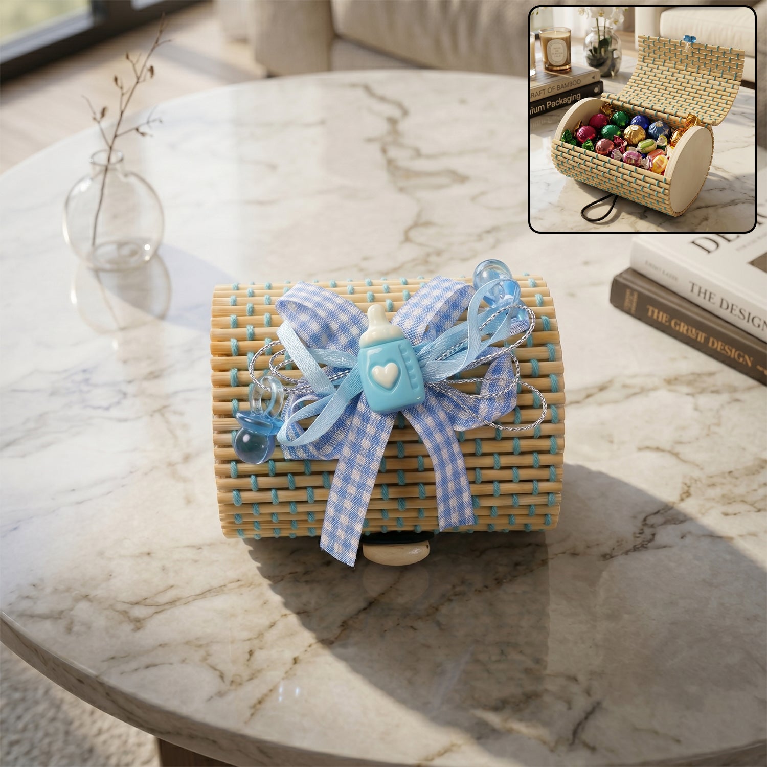 Mini Bamboo Empty Gift Box Decorative Candy Chocolate Storage Basket (1 Pc)
