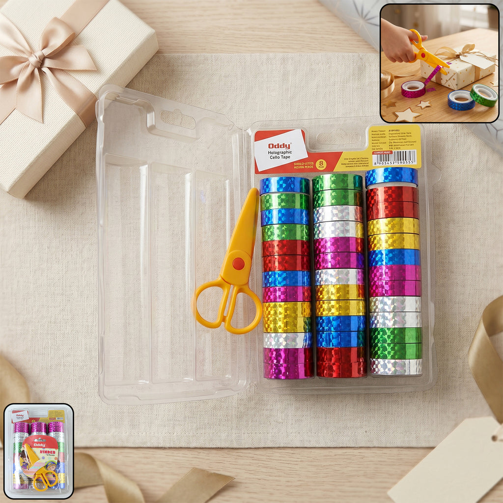 Holographic Decorative Tape Set With Scissors (1 Set 39 Roll)