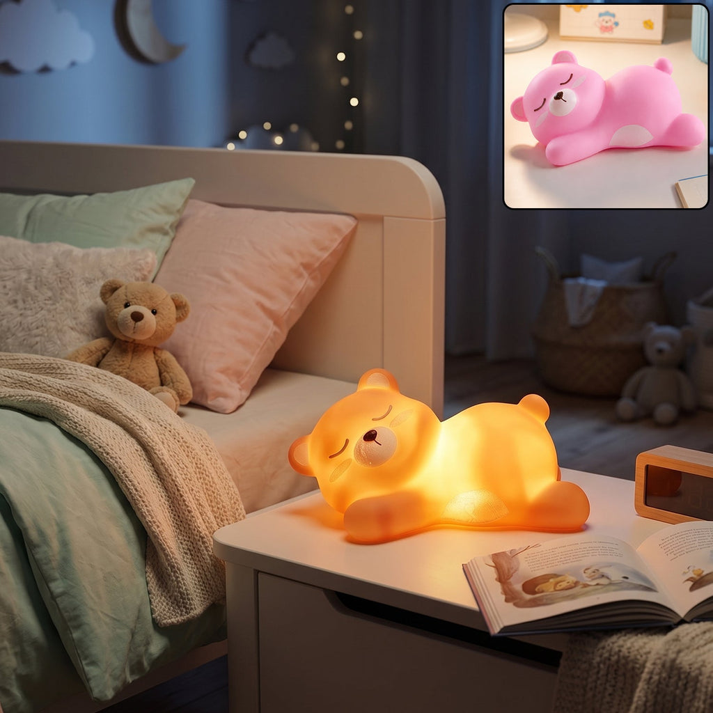 Sleeping Bear Led Night Light Cute Silicone Bedside Lamp For Kids (1 Pc)