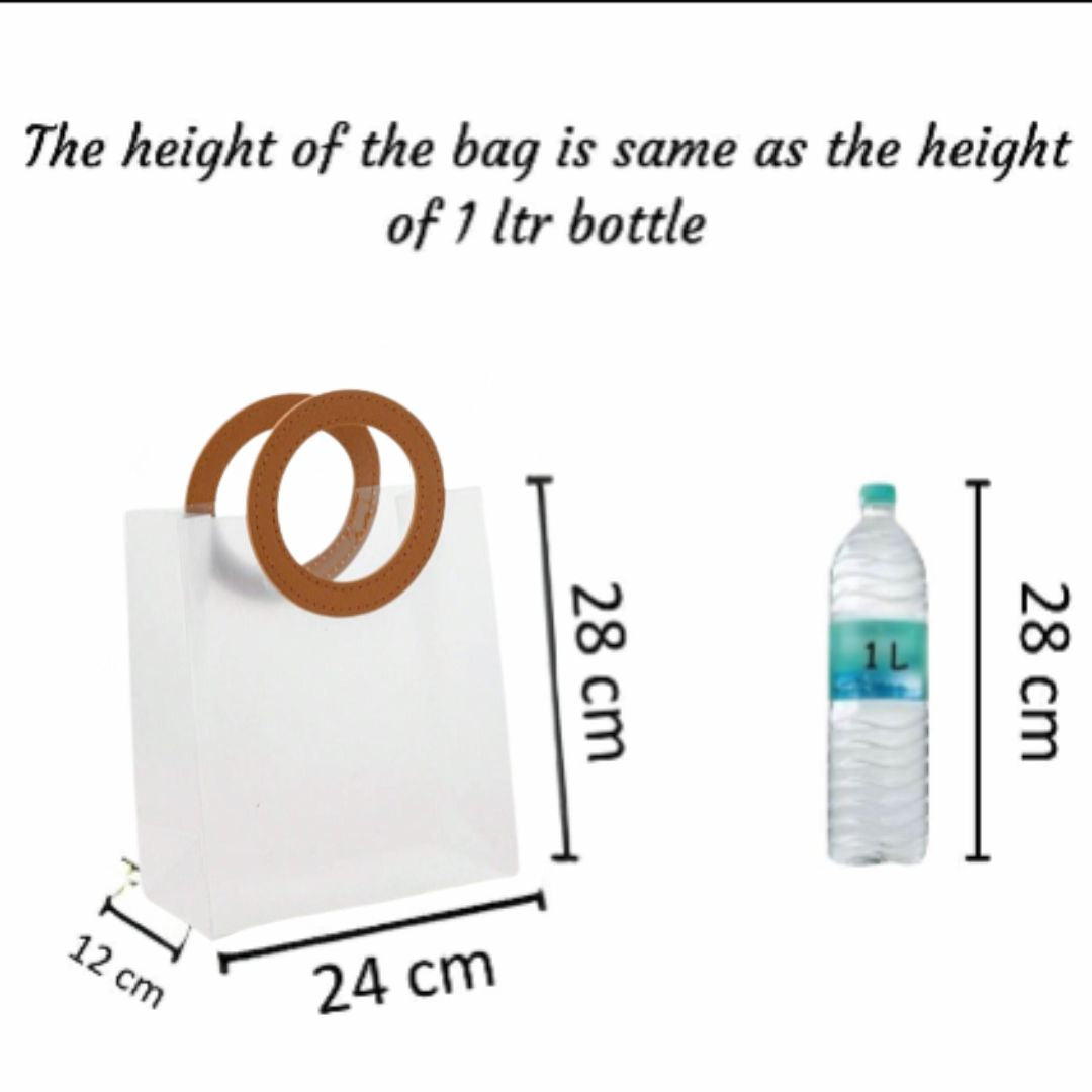Big Size( 28 x 12 x 24 cm) Translucent  Bags with Round Handle Gift Paper Bag, Carry Bags, Gift Bag, Gift for Birthday, Valentine, Marriage, Festivals, Season's Greetings and Events (Big) (Brown) - Image 2