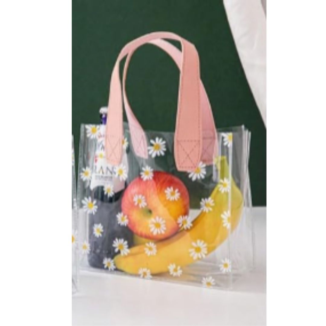 Transparent Gift Bag with Floral Print with Handle | Gift Bag for Her / Him,Handle hamper bagCarry Bags, shopping gift bag, Presents, Packing, Wedding Return Gifts, Birthday, Events, Festivals (17 x 19 cm) - Image 2