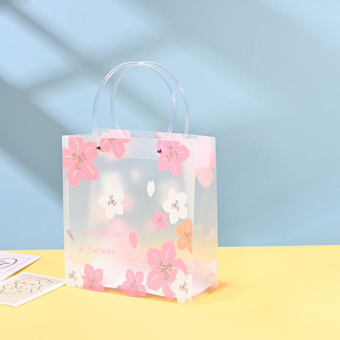 pack of 48pcs Floral Transparent Gift Bag with Floral Print &  | Gift Bag for Her/Him, hamper bag, Carry Bags, shopping gift bag, Presents, Packing, Wedding Return Gifts, Birthday, Events, Festivals (Pink) (24 cm x 22 cm)