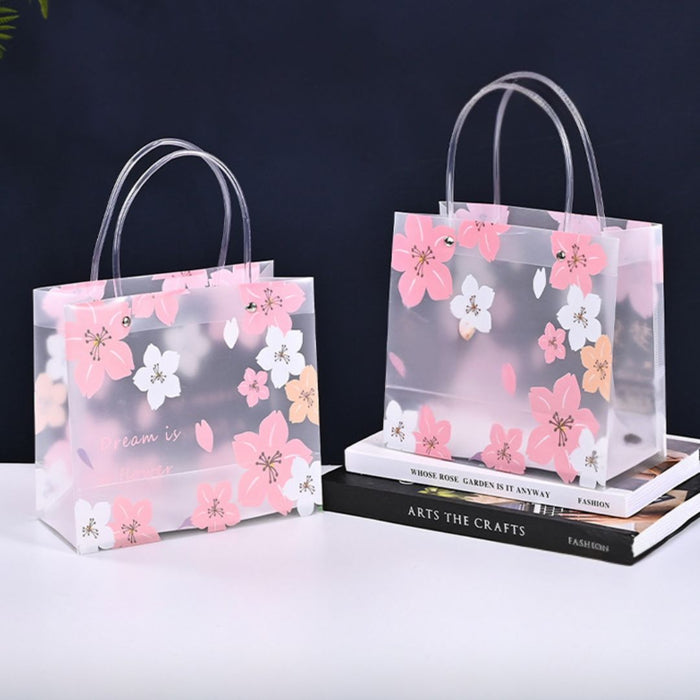 pack of 48pcs Floral Transparent Gift Bag with Floral Print &  | Gift Bag for Her/Him, hamper bag, Carry Bags, shopping gift bag, Presents, Packing, Wedding Return Gifts, Birthday, Events, Festivals (Pink) (24 cm x 22 cm)