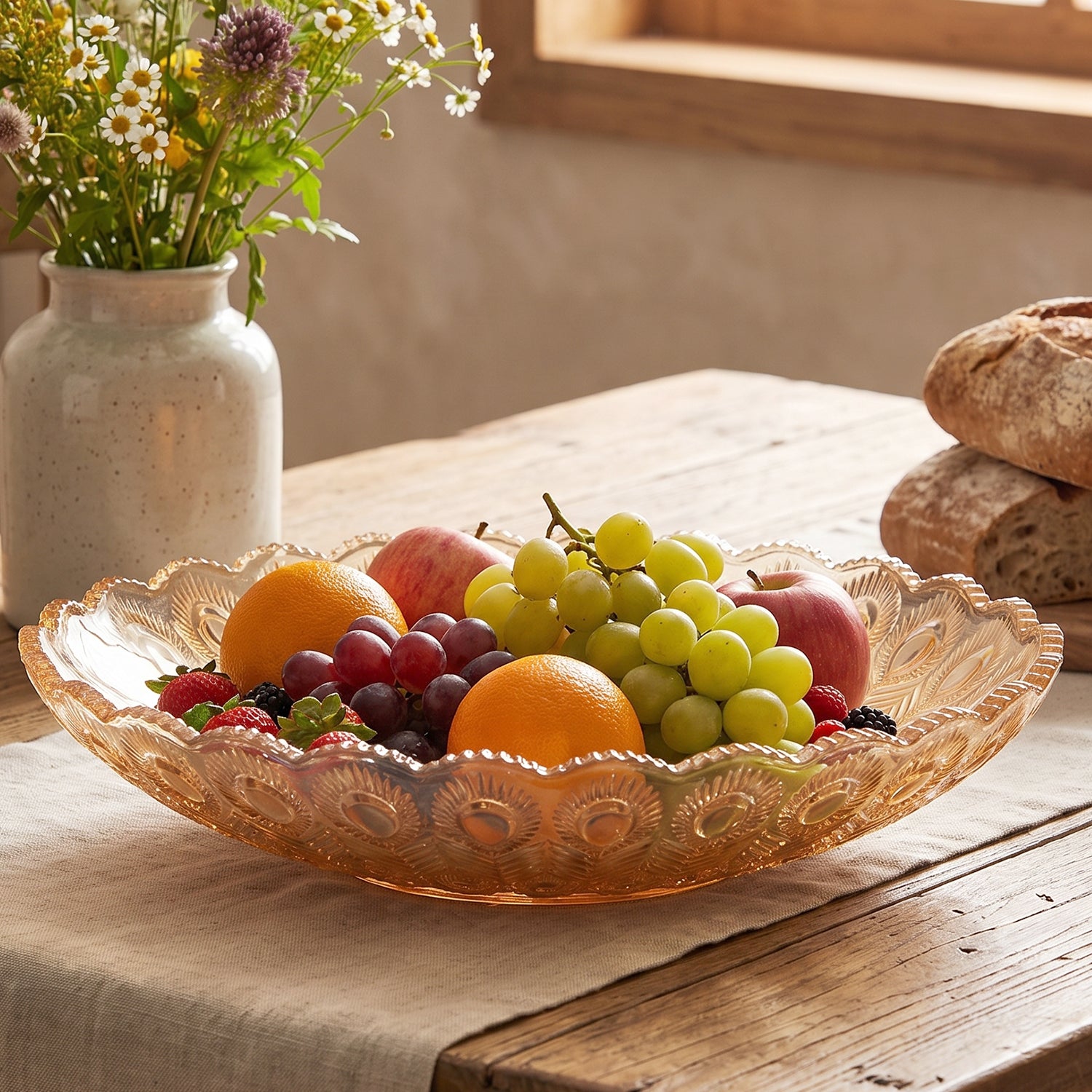 Glass Round Serving Plate 23 X 23 Cm Decorative Fruit Snack Platter (1 Pc)