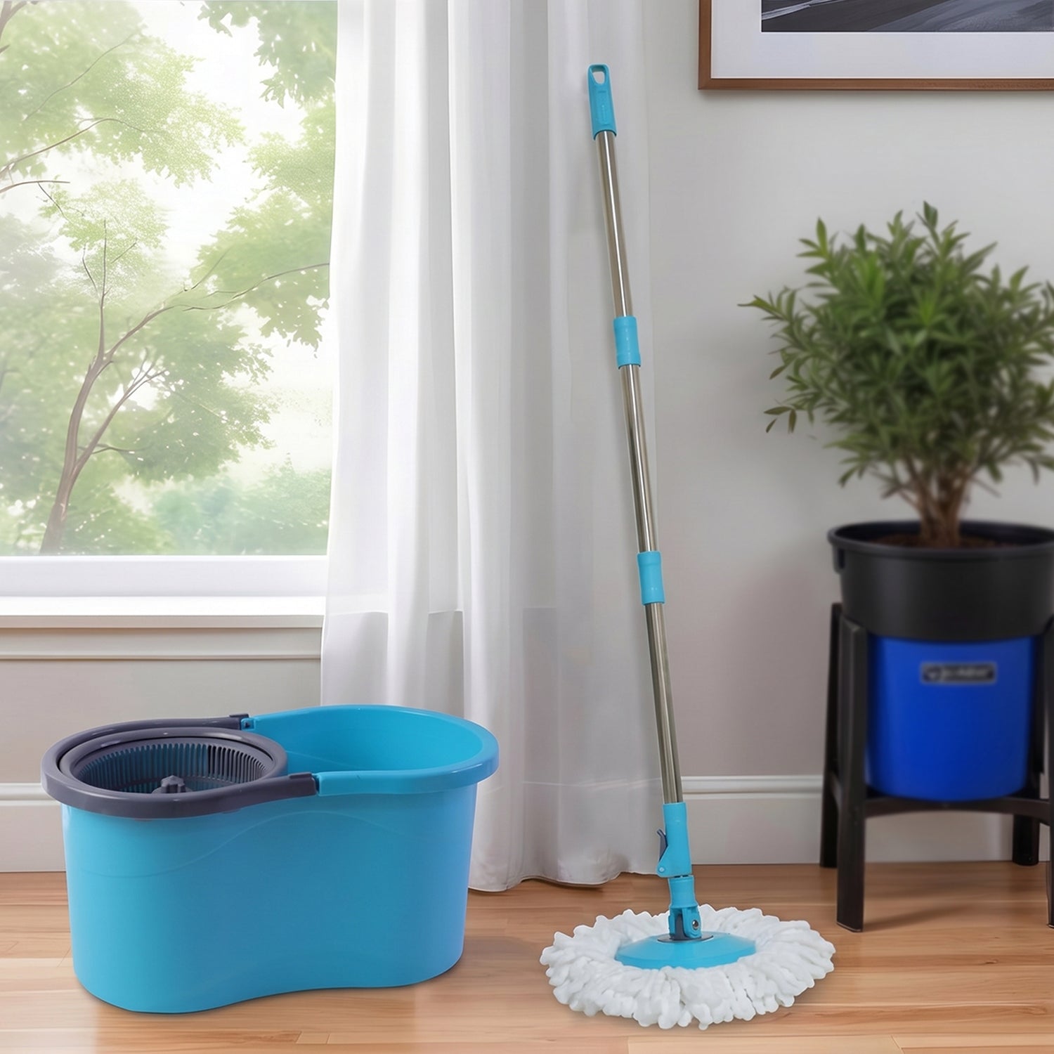 360 Degree Spin Mop Bucket Set With Adjustable Stainless Steel Handle (1 Set)