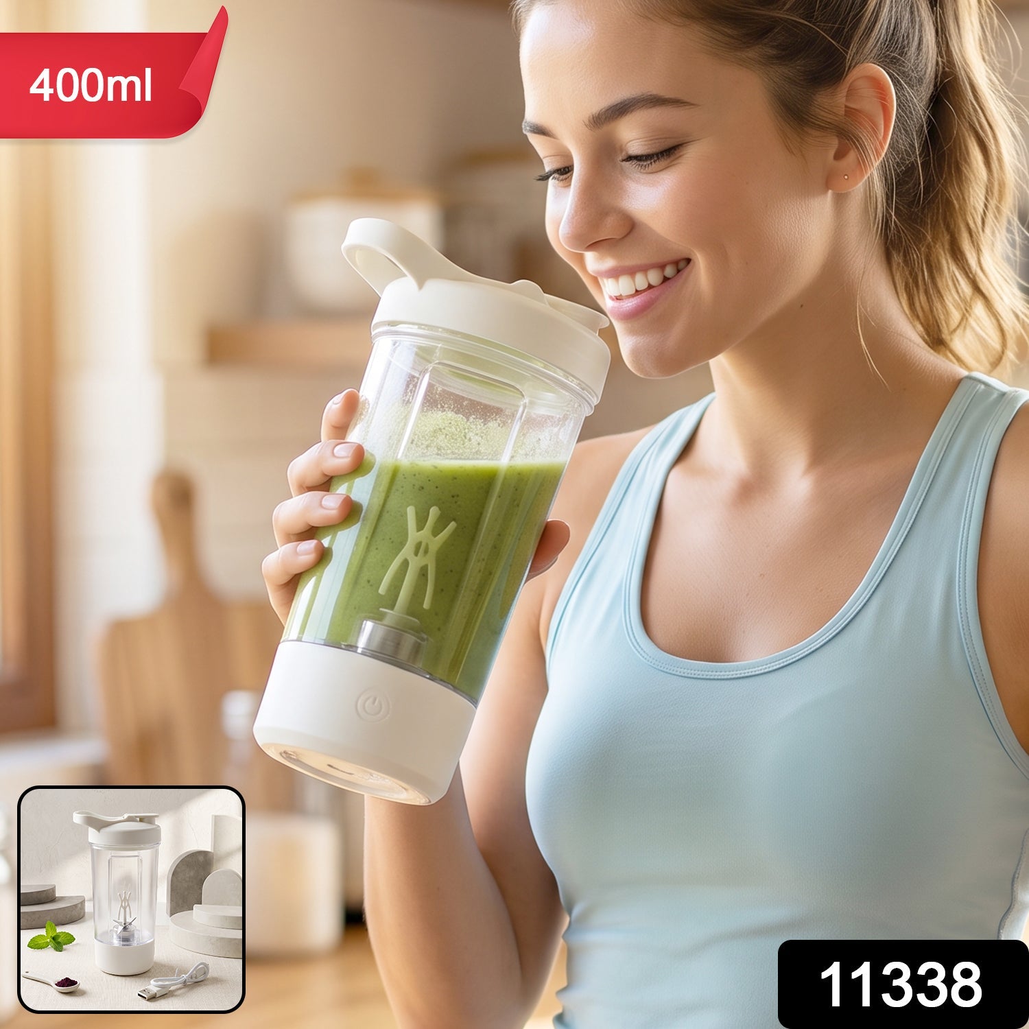 400ml Usb Rechargeable Electric Self Stirring Protein Shaker Bottle (1 Pc)