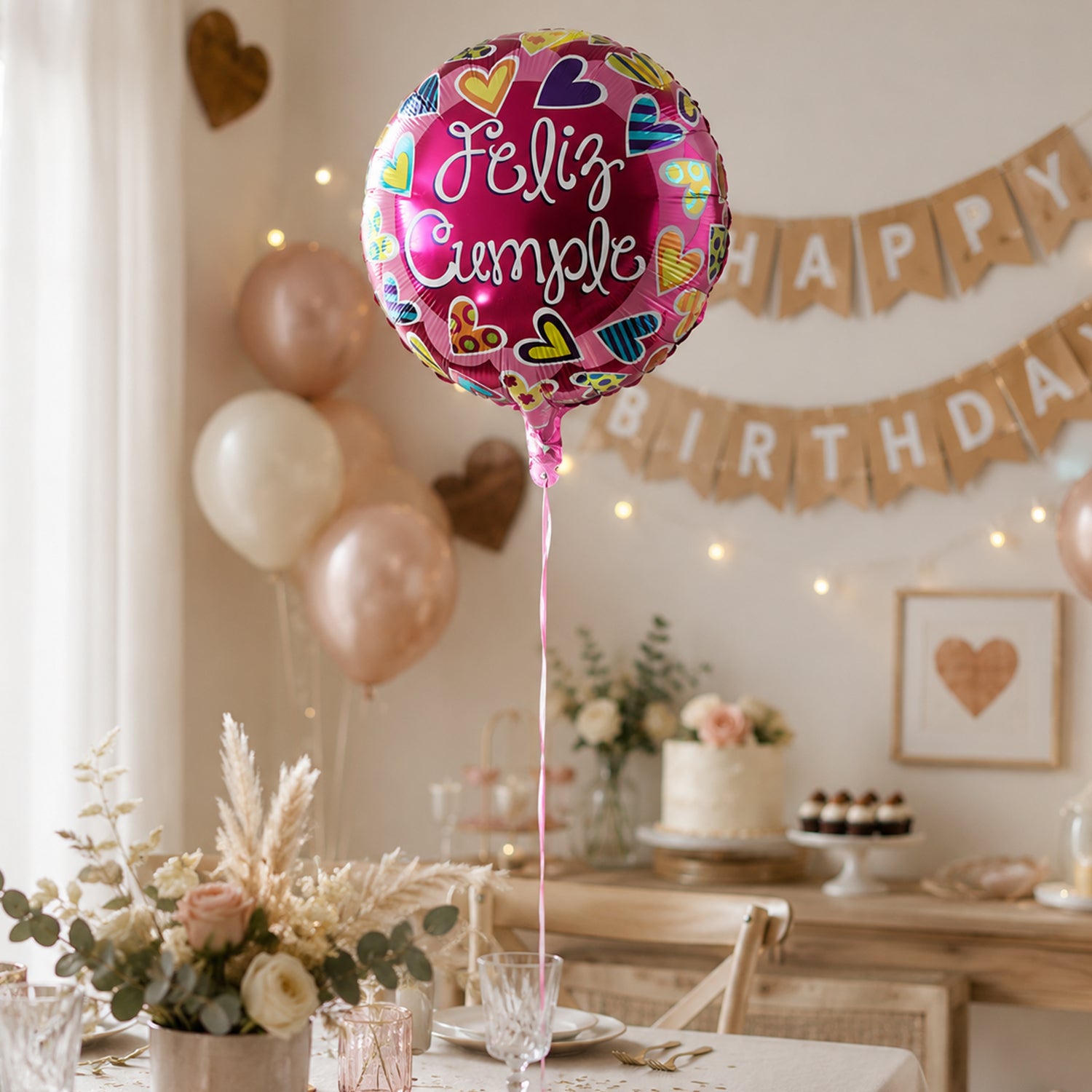 Round Feliz Cumple Birthday Foil Balloon For Party Decoration (1 Pc)