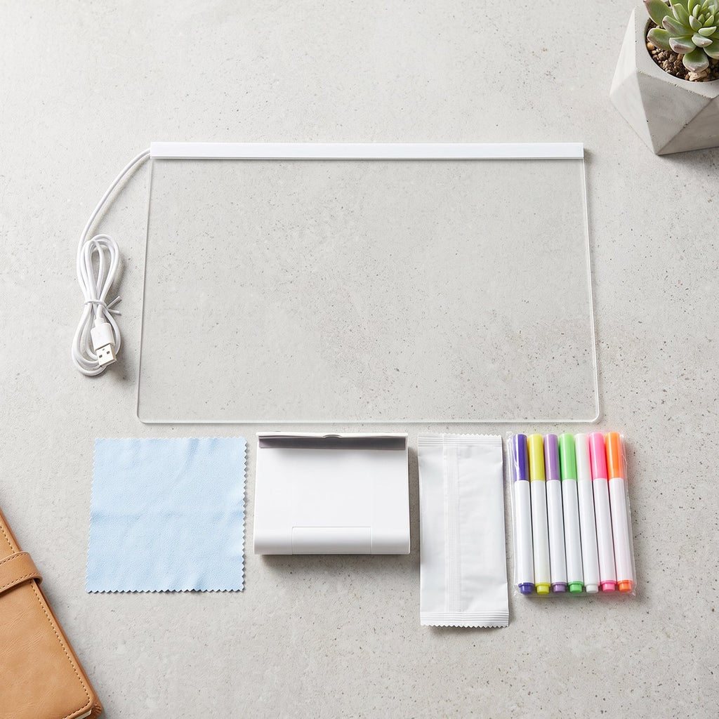 Led Illuminated Drawing Writing Board With 7 Color Markers (1 Set)