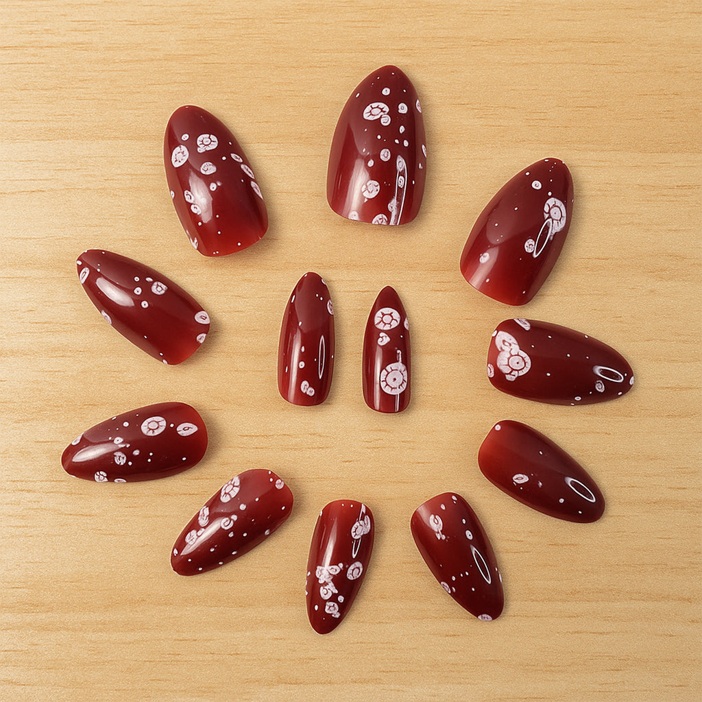 Premium Burgundy Artificial Nai - (Mix Design  1 Set)