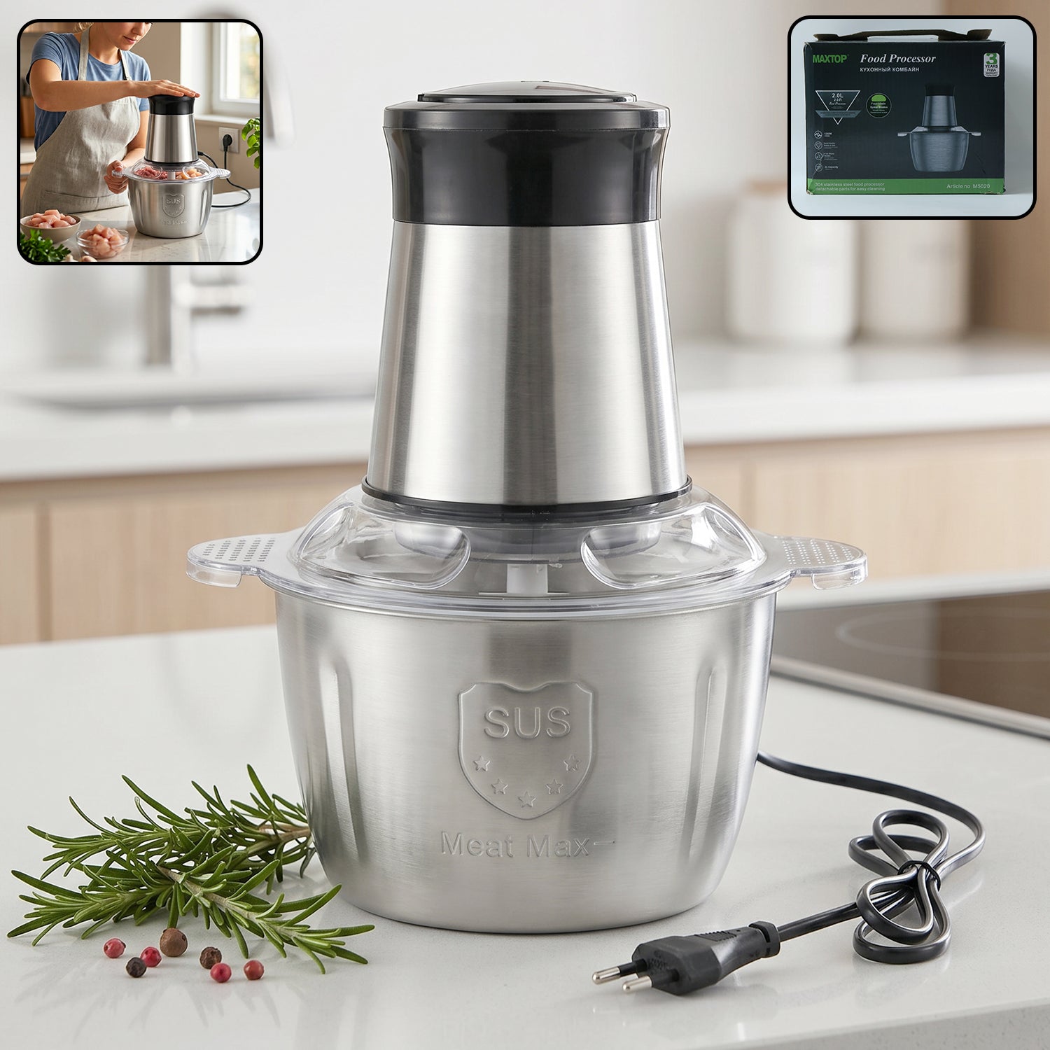 Electric Ss Food Processor 2 Litre Vegetable Chopper Mixer Grinder (1 Pc)