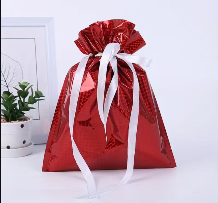 Big Size Geletin Shiny foil Paper Drawstring stylish Storage Potli pouches for Christmas Gifting, Small Jewelries, Money, Paper Notes Women Wallet, Gift Bags, return gift, Women handbag Shagun Pouch, Candy  (Red) - Image 3