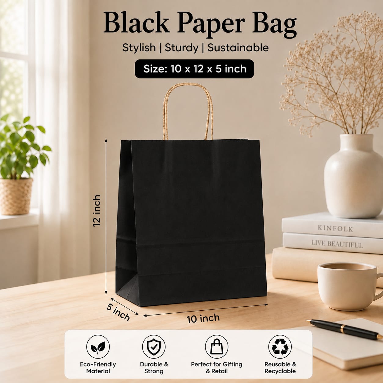 Premium Paper Gift Bag with Handle | Return Gift, Shopping & Packaging Bag | Available in Red, White, Black, Green & Brown - Image 4