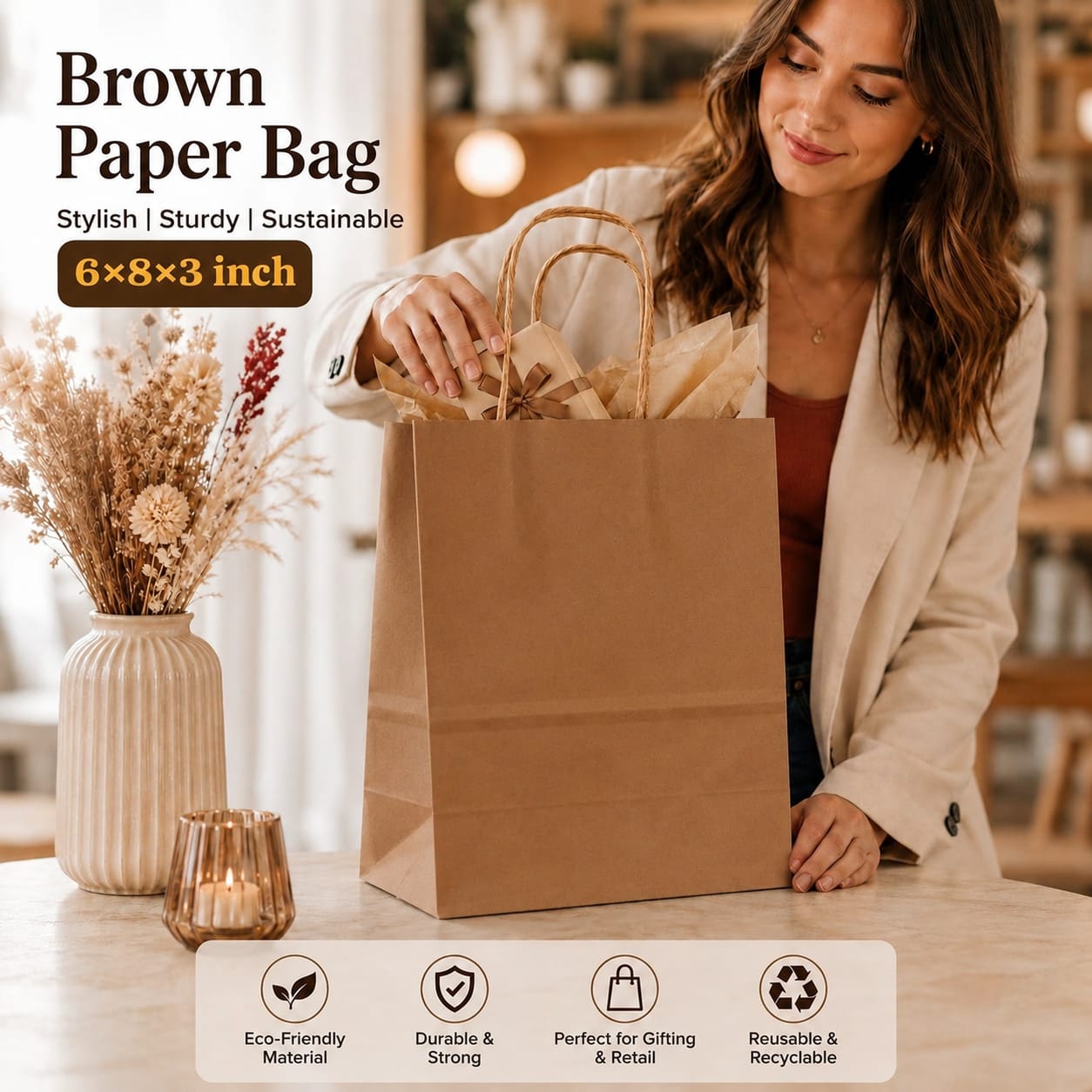 Premium Paper Gift Bag with Handle | Return Gift, Shopping & Packaging Bag | Available in Red, White, Black, Green & Brown - Image 6