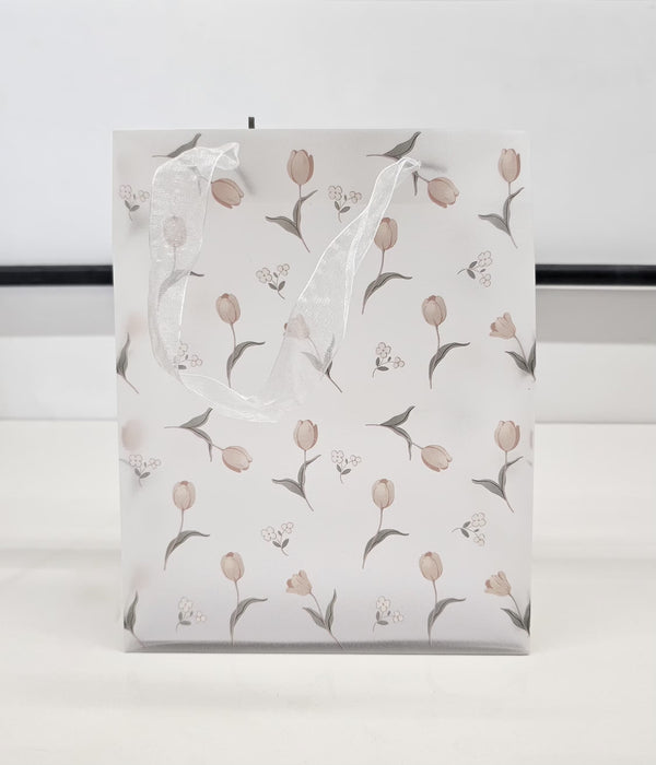 pack of 12pcs Floral Print Gift Bags with Ribbon Handle -19.5 x 24.5 x 9.5 cm