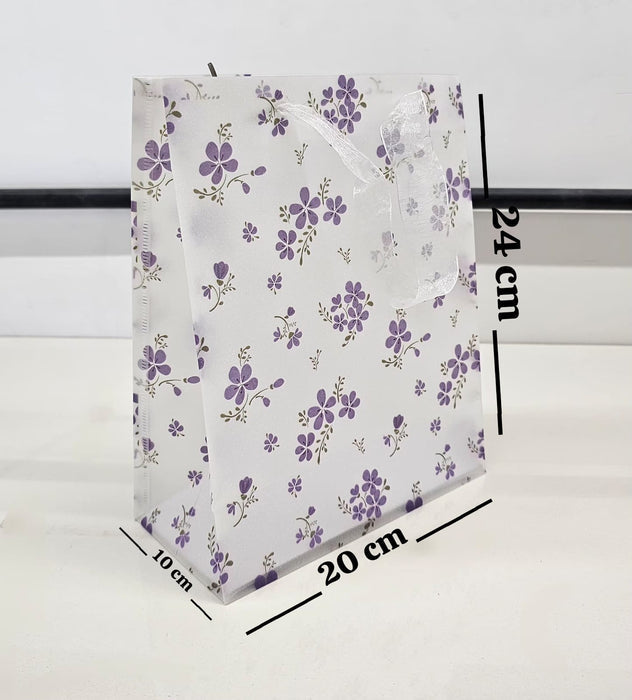 pack of 12pcs Floral Print Gift Bags with Ribbon Handle -19.5 x 24.5 x 9.5 cm