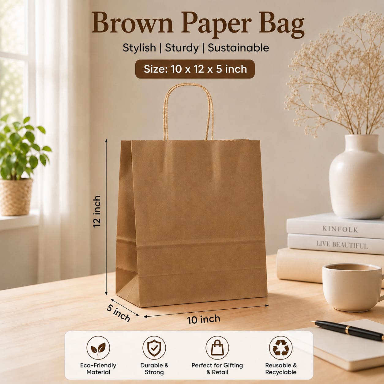 Premium Paper Gift Bag with Handle | Return Gift, Shopping & Packaging Bag | Available in Red, White, Black, Green & Brown - Image 3