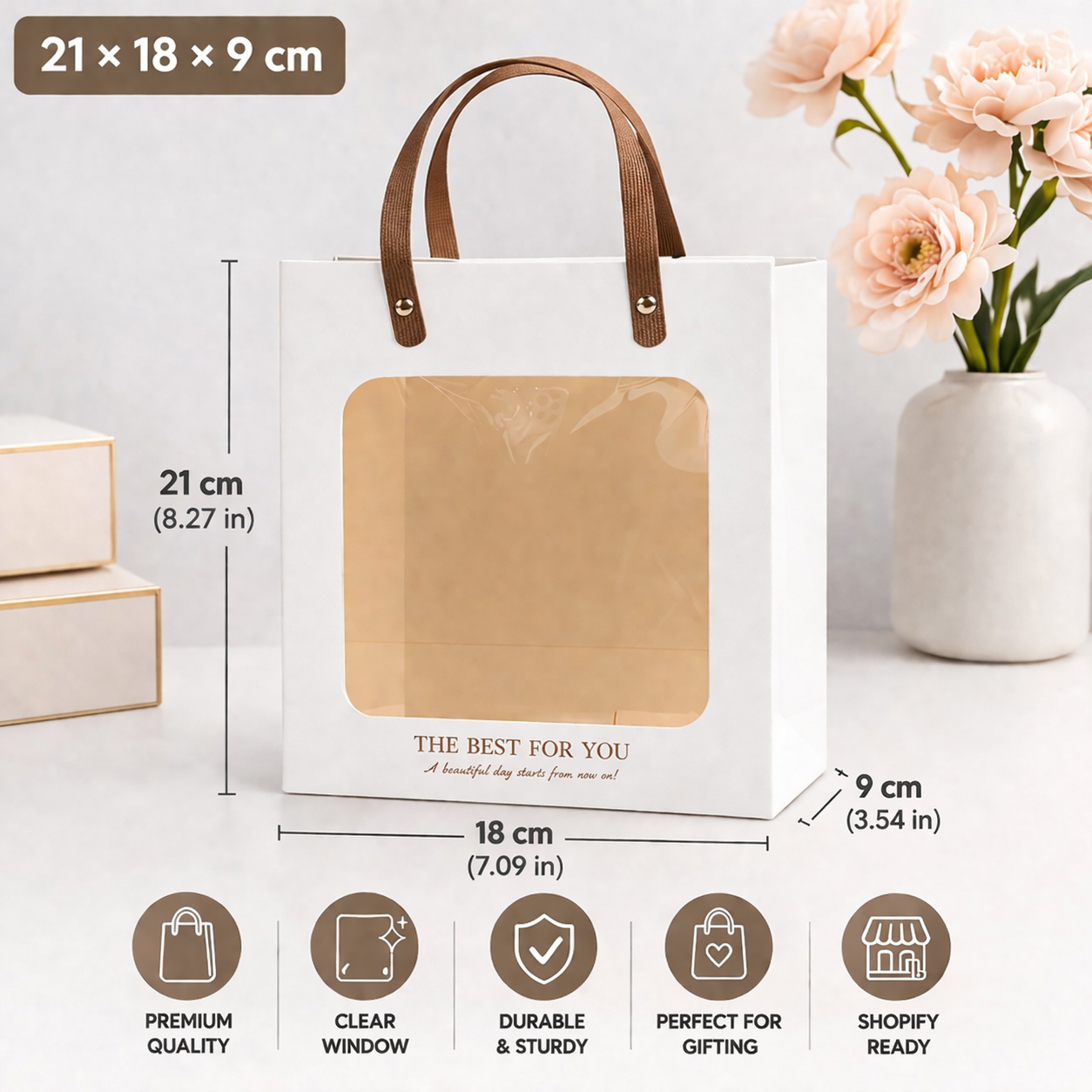 Luxury Transparent Window Gift Bag | Portable Paper Gift Bag for Birthday, Wedding, Return Gifts & Hampers | Premium Handle Bag (Medium) - Image 2