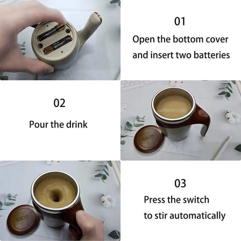 5545 Stirring Coffee Mug  Magnetic Stirring Coffee Cup  Stainless Steel Mug For Milk  Travel Mixing Cup  Self Stirring Coffee Mug Suitable For Coffee Milk Hot Chocolat  Battery Operated ( Battery Not Included )