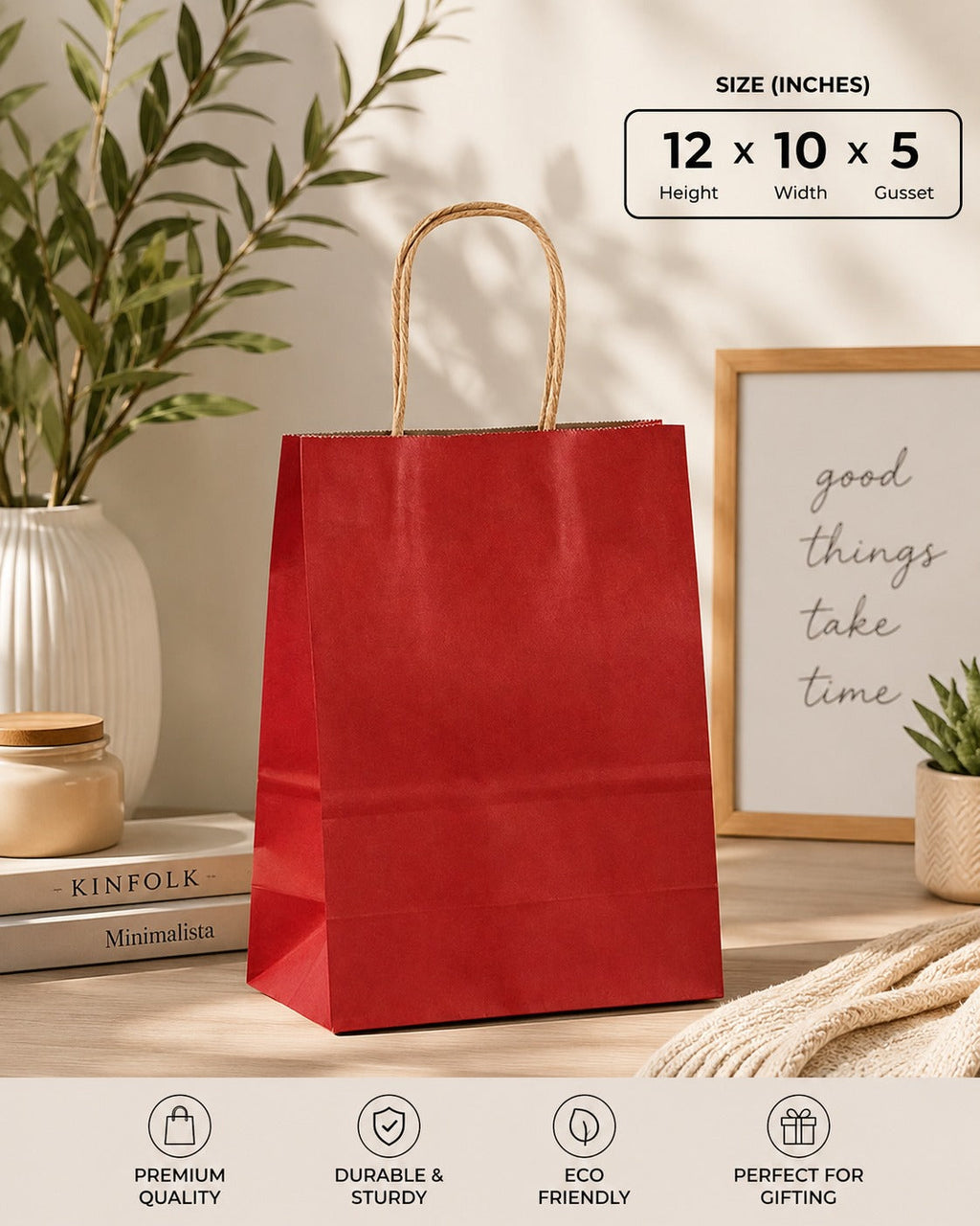 Premium Paper Gift Bag with Handle | Return Gift, Shopping & Packaging Bag | Available in Red, White, Black, Green & Brown - Image 1