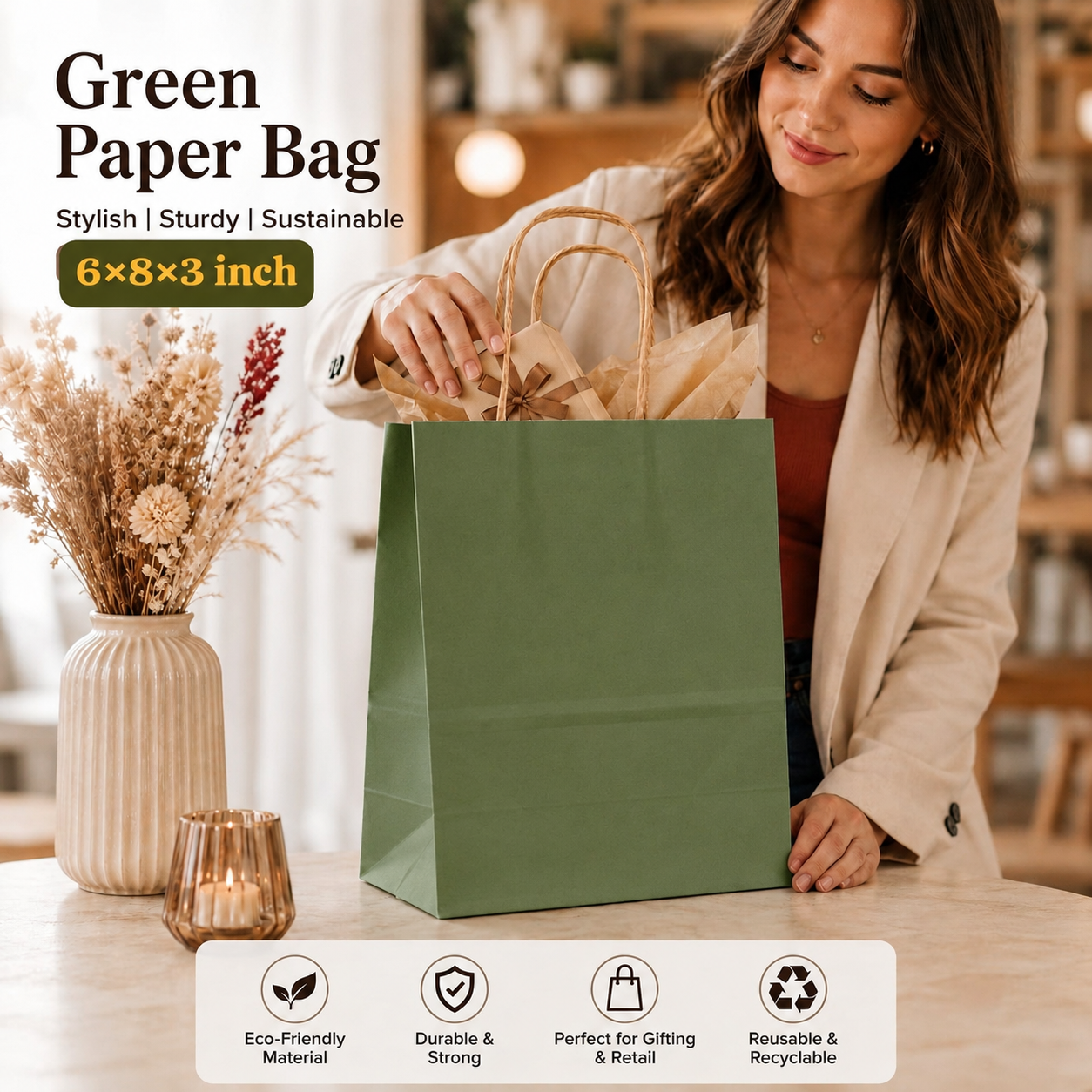 Premium Paper Gift Bag with Handle | Return Gift, Shopping & Packaging Bag | Available in Red, White, Black, Green & Brown - Image 5