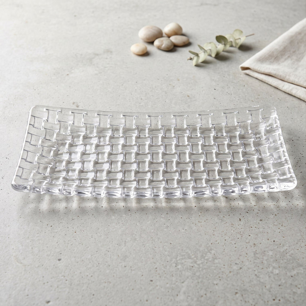 Transparent Glass Serving Tray 11 Inch Rectangular Basketweave Platter (1 Pc)