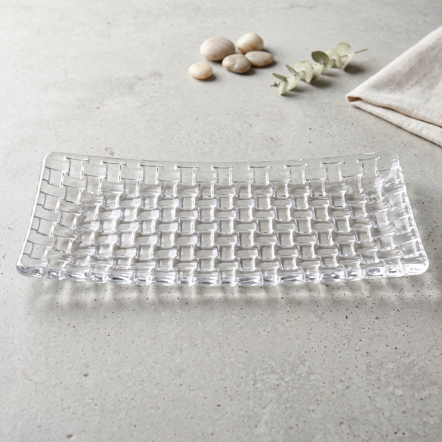 Transparent Glass Serving Tray 11 Inch Rectangular Basketweave Platter (1 Pc)