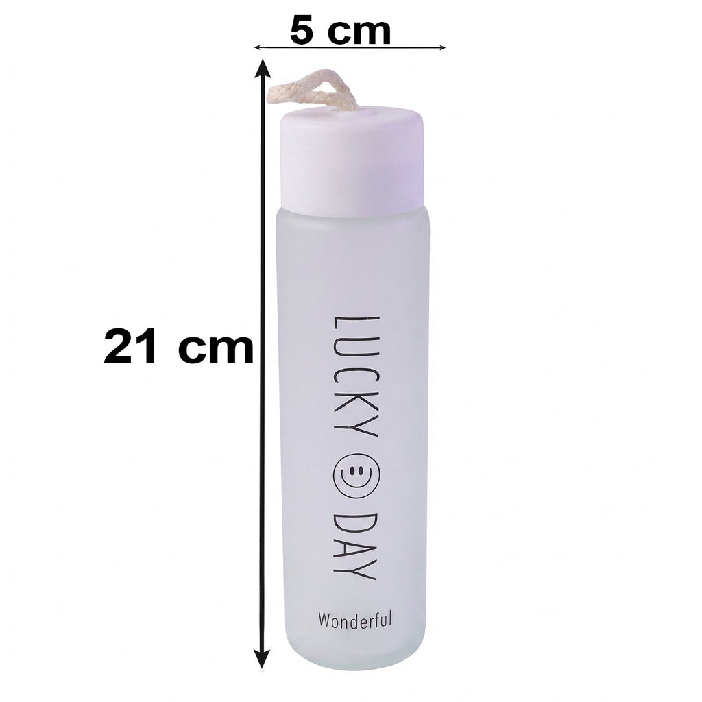 350 Ml Frosted Glass Water Bottle Lucky Day Print For Office Travel (1 Pc)
