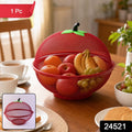 Metal Net Fruit Basket With Apple Shaped Dome Cover For Kitchen Use (1 Pc)