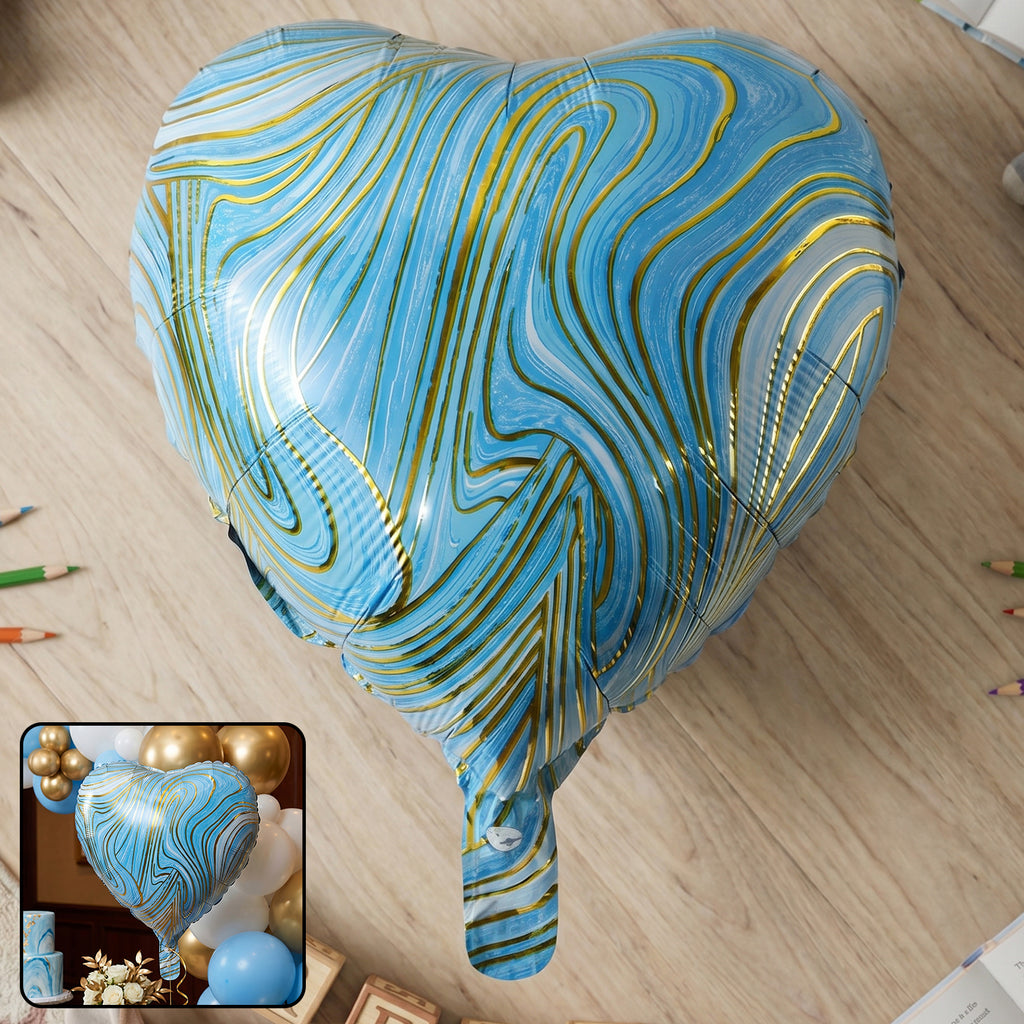Blue Marble Heart Foil Party Balloon (1 Pc)