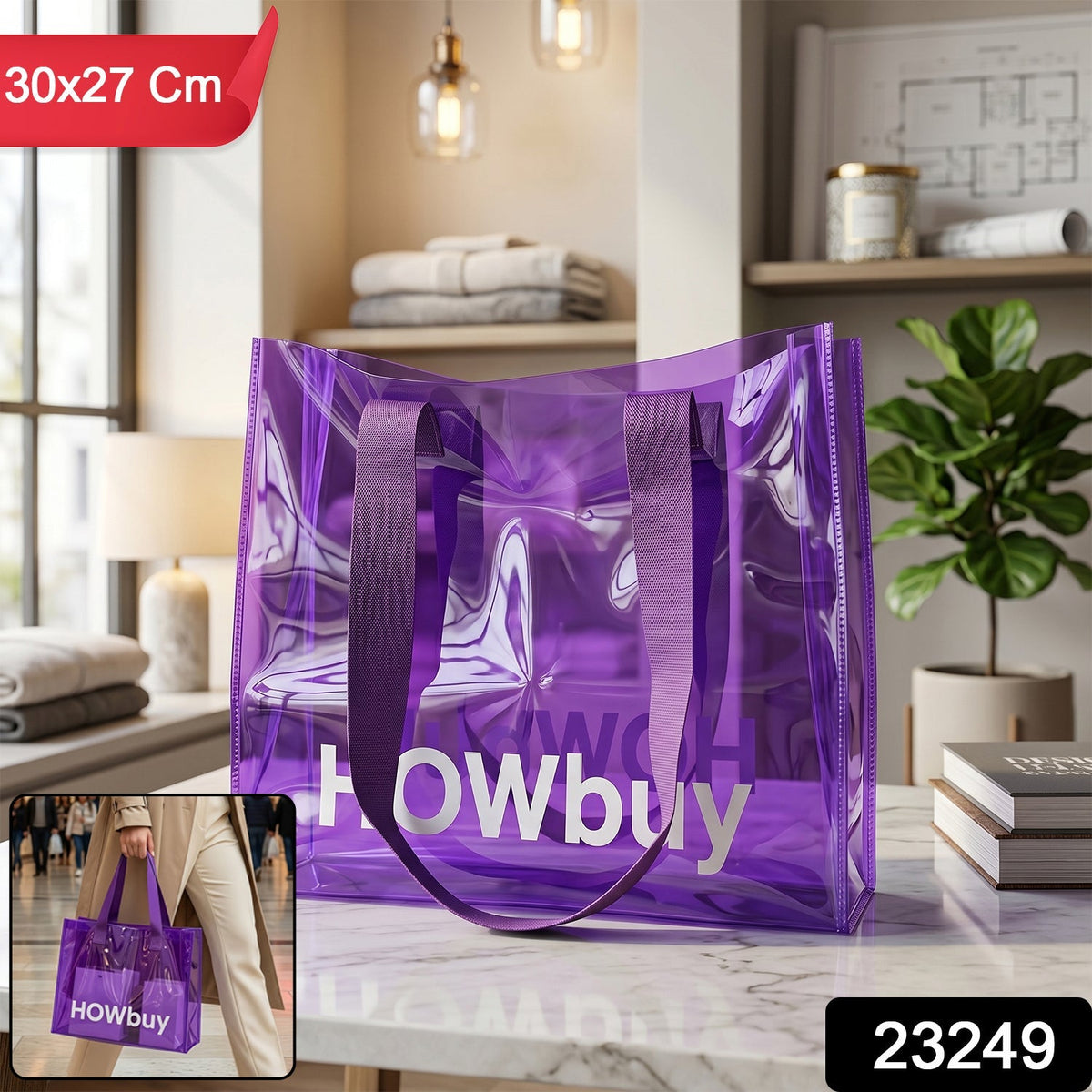 Clear transparent shopping bag with sturdy handles