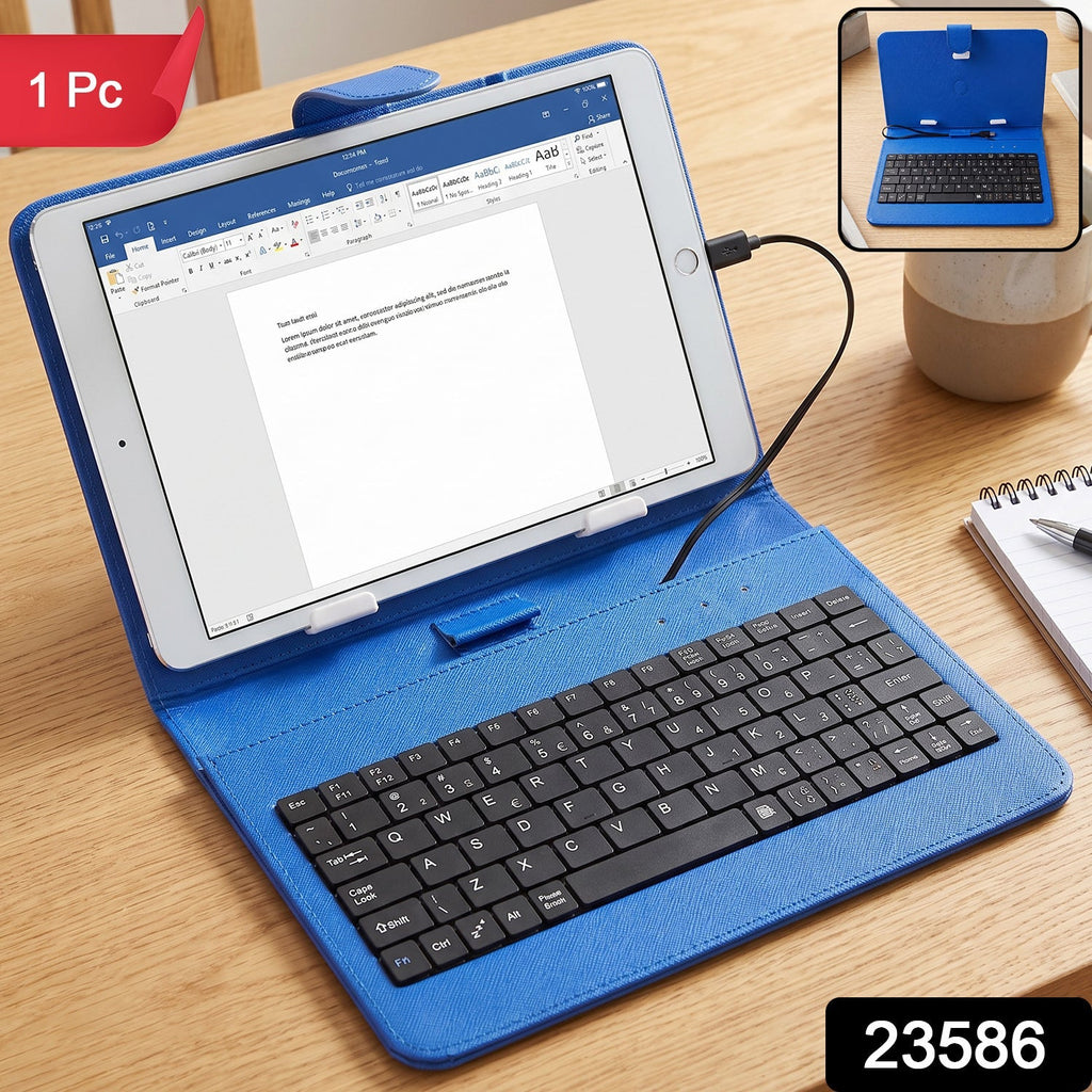 Portable Wired Tablet Keyboard with PU Leather Flip Case and Stand (1 Pc) - Image 2