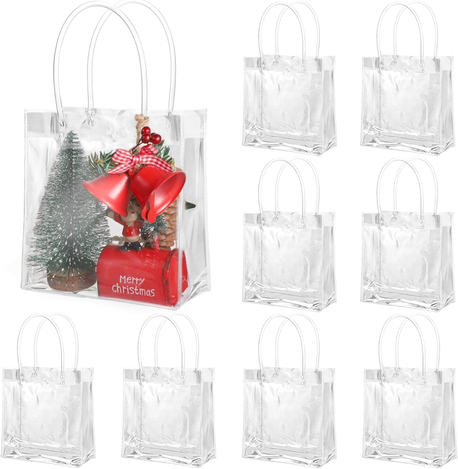 pack of 40pcs Transparent PVC Plastic Bag Goodie Bags With Handle Gift bag, Carry Bags, gift bag, gift for Gifting, Return Gifts, Birthday, Wedding, Party, Festivals, Events(Small)(18 x 15 x 6 cm)