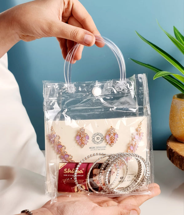 pack of 40pcs Transparent PVC Plastic Bag Goodie Bags With Handle Gift bag, Carry Bags, gift bag, gift for Gifting, Return Gifts, Birthday, Wedding, Party, Festivals, Events(Small)(18 x 15 x 6 cm)