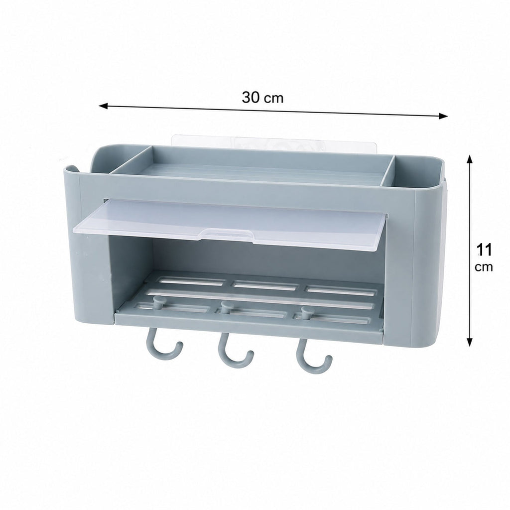 Wall Mounted Multi Storage Organizer Shelf with Hooks for Bathroom (1 Pc) - Image 6