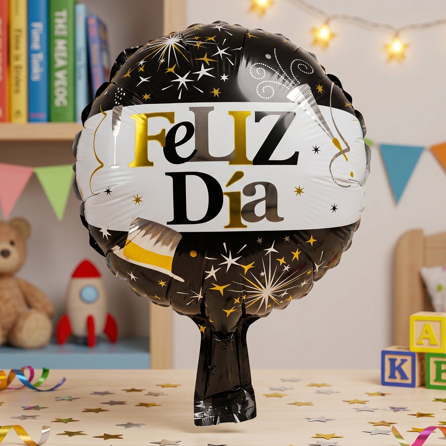 Black Golden Feliz Dia Round Foil Balloon (1 Pc)