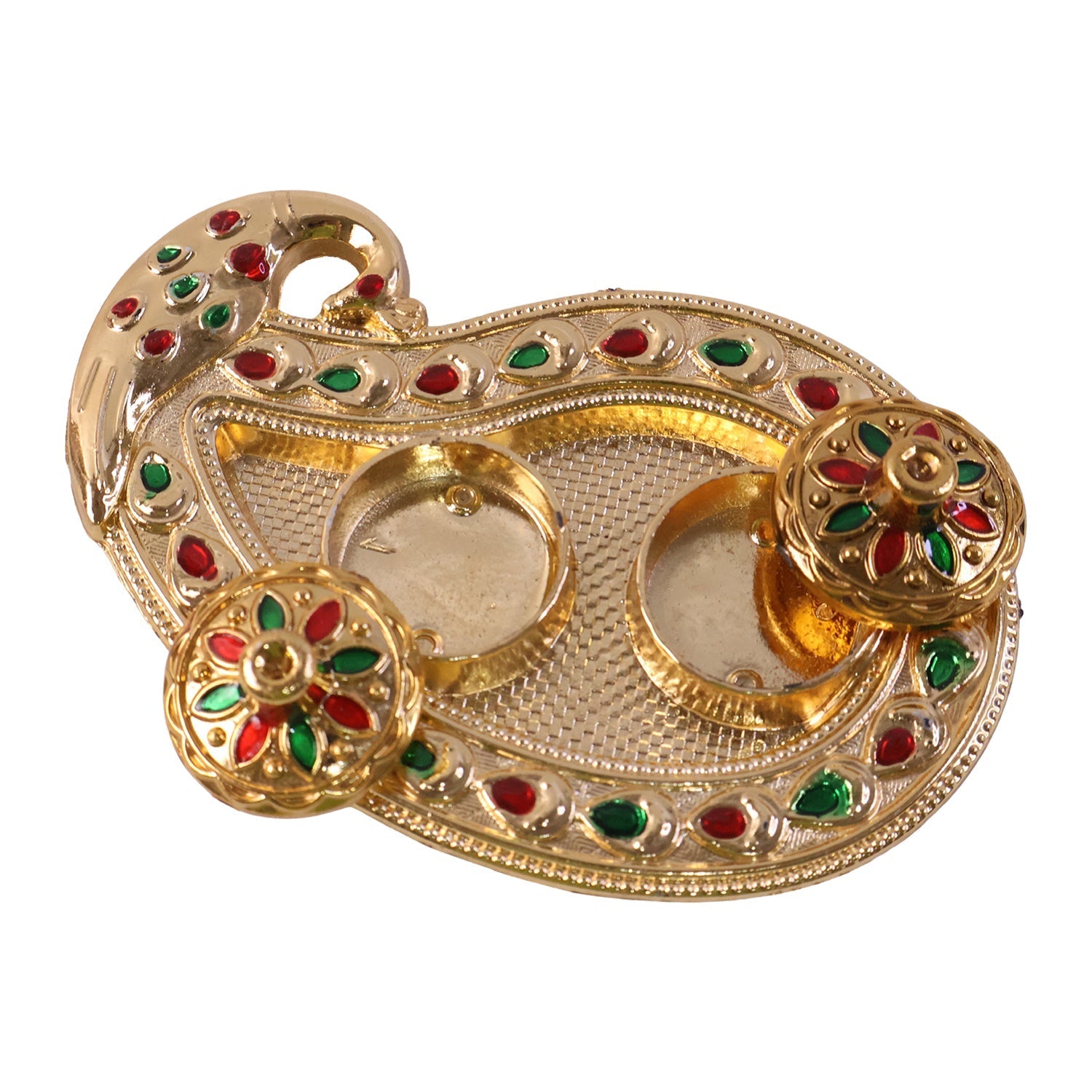 Golden Kumkum Kankavati Holder Decorative Roli Akshat Tika Box For Pooja (1 Pc)