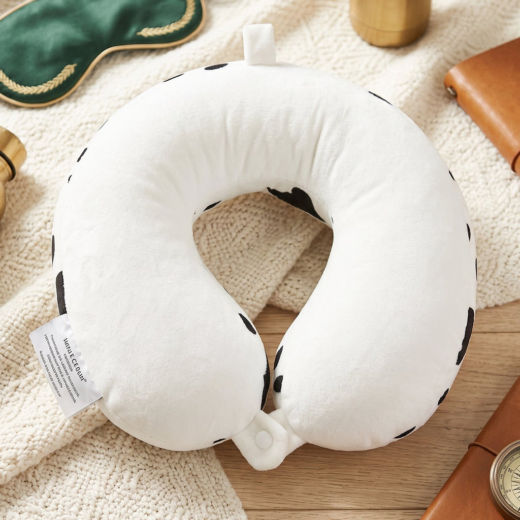 U-shaped Travel Neck Pillow Cute Cow Print Soft Plush Pillow For Travel (1 Pc)