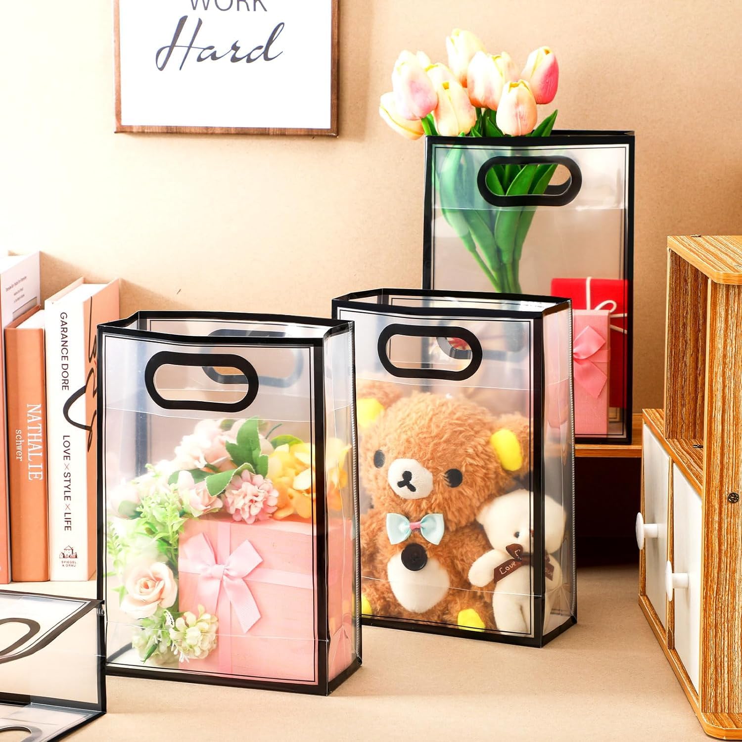 (24 X 10 X 35 CM) Transparent Bag Goodie Bags , Clear Gift Bag, Hamper Bag,Carry Bags,Shopping Gift Bag,Gifting,Presents,Return Gifts,Birthday,Festivals,Events (Black) - Image 2