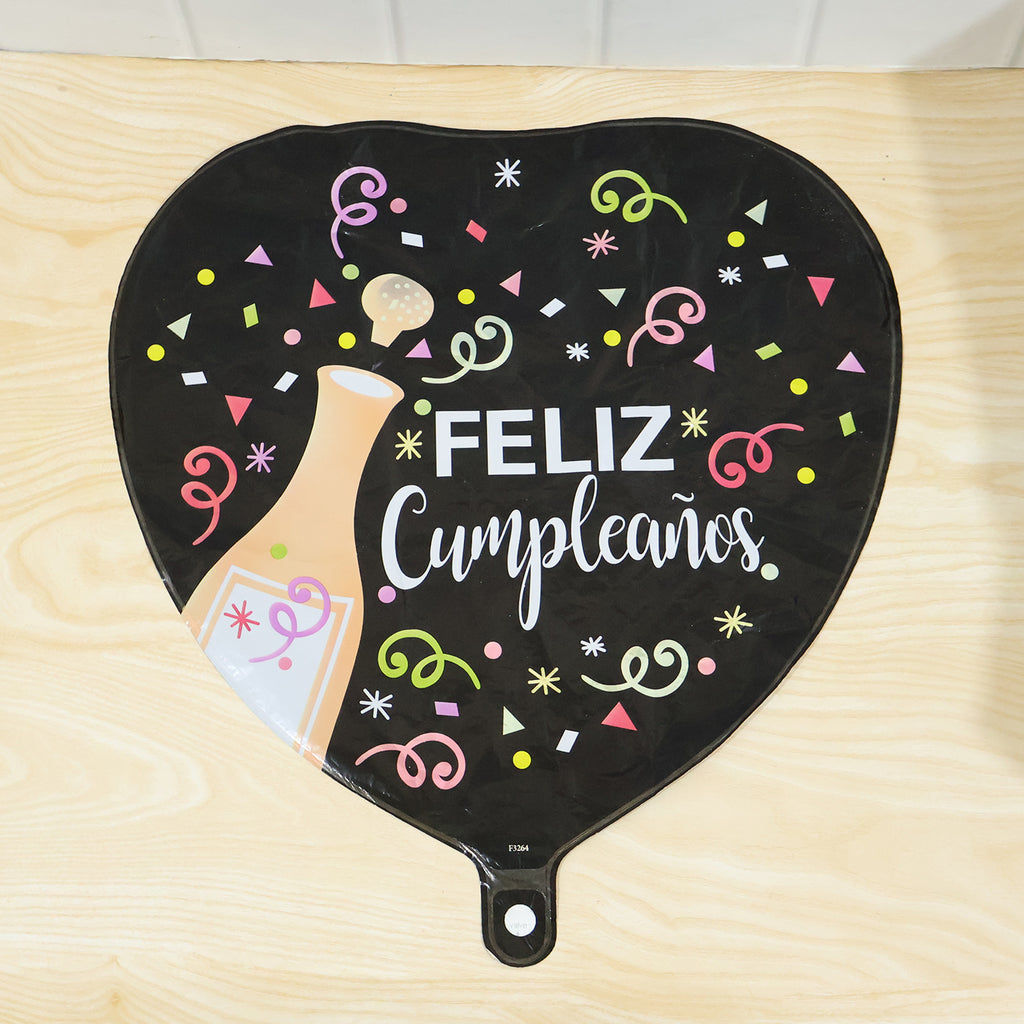 Black Heart Feliz Cumpleanos Foil Balloon (1 Pc)
