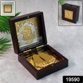 Golden Charan Paduka In Wooden Box  Spiritual Gift  Pooja Accessory